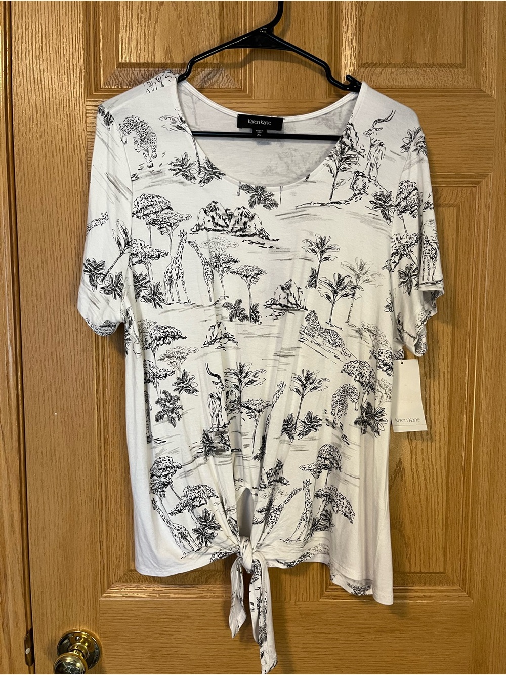 Karen Kane Safari Print Tie Front Top XL Vacation Amalfi Coast NWT Short Sleeve